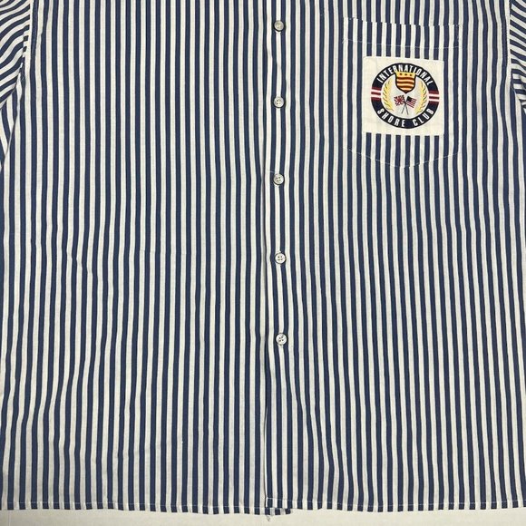 VTG 80s 90s Shore Club Blue Stripe Beach Short Sleeve Button Down Shirt Men L ?? - Picture 3 of 8